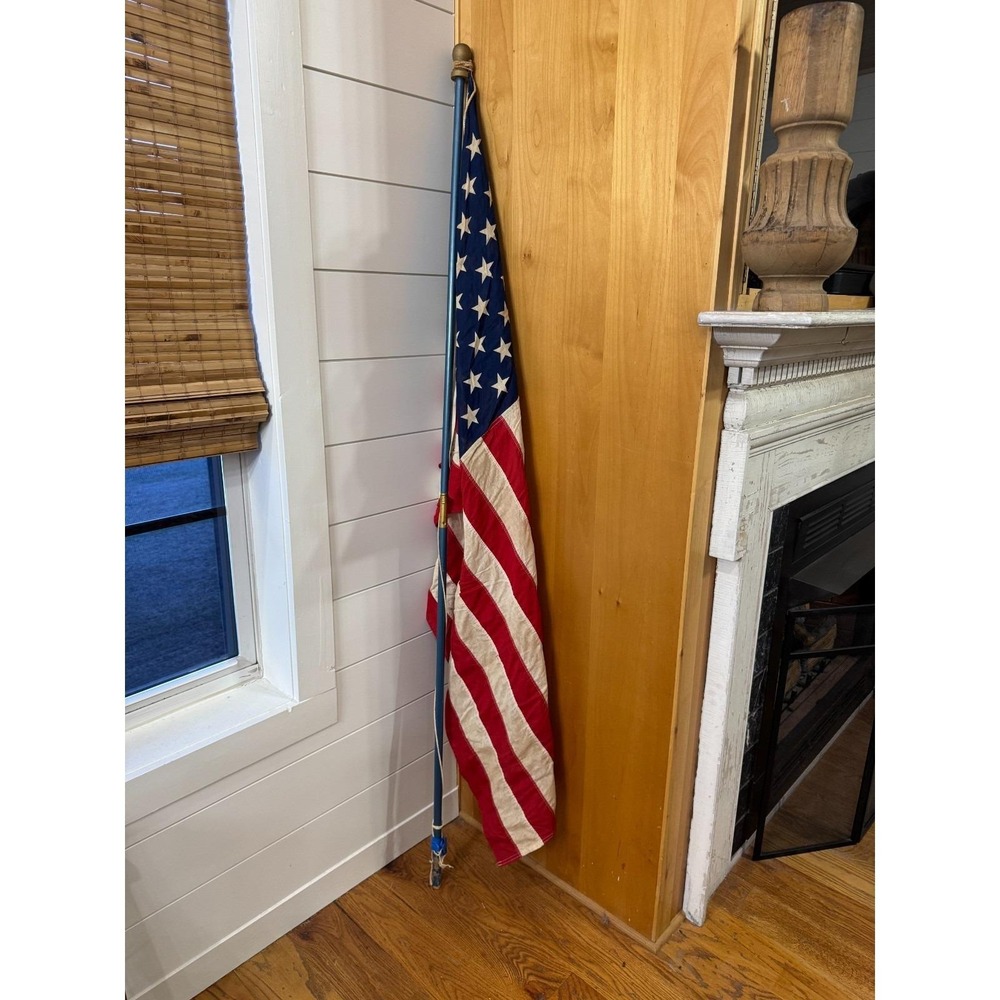 Vintage 50 Star American Flag w/ Original Box Blue Wood Pole Montgomery Ward 3x5 - Picture 15 of 15